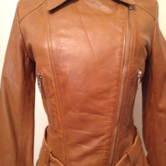 Ladies Medium Brown Leather Moto Jacket by Feminine Touch - Picture 11 of 16